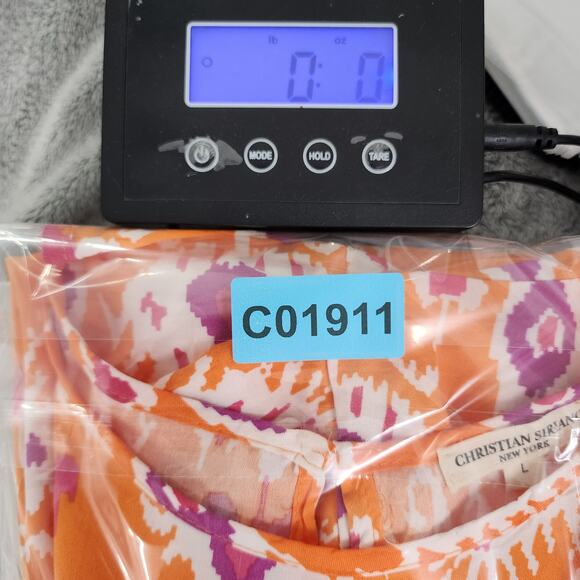 Christian Siriano Top Womens L Orange Pink White Rayon Cap Sleeve High Low Hem - Picture 10 of 10